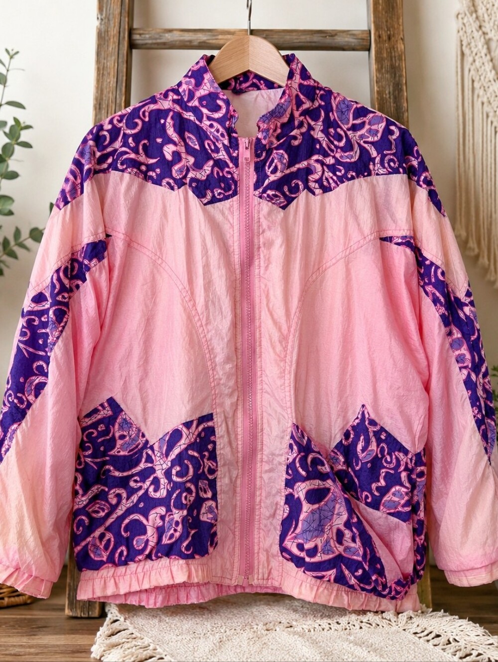 Vintage 90s Pink Purple Colorblock Windbreaker XXL